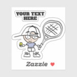 Custom decal sticker with cute tennis cartoon<br><div class="desc">Custom cut-out decal sticker with cute tennis cartoon. Personalise your belongings. Boy tennis player with big racket and tennis ball. Back to school supplies for kids.</div>