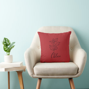 Custom December Holly Birth Flower Gift Cushion