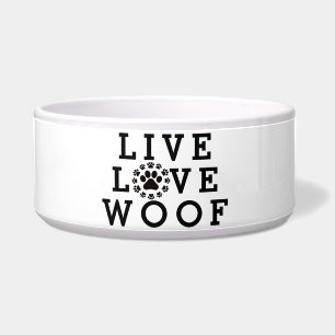 CUstom Decorated dog Food Bowl, "Live Love Woof" 