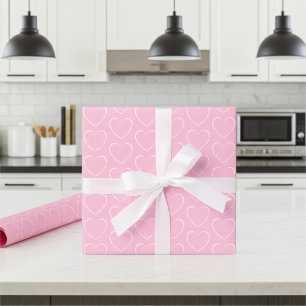 Custom Decorated Pink Hearts Wrapping Paper Sheets
