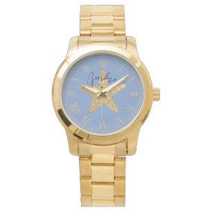 Custom decorative golden glitter star luxury watch