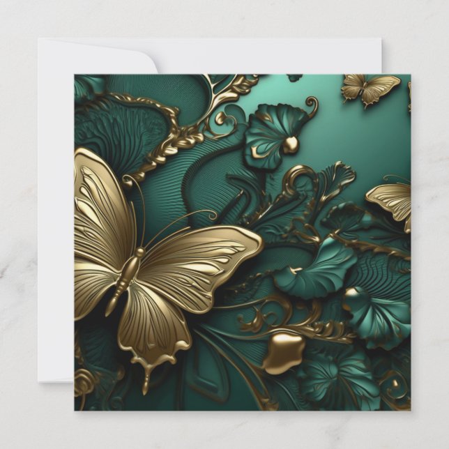 Custom Deep Green Flowers & Gold Butterflies (Front)
