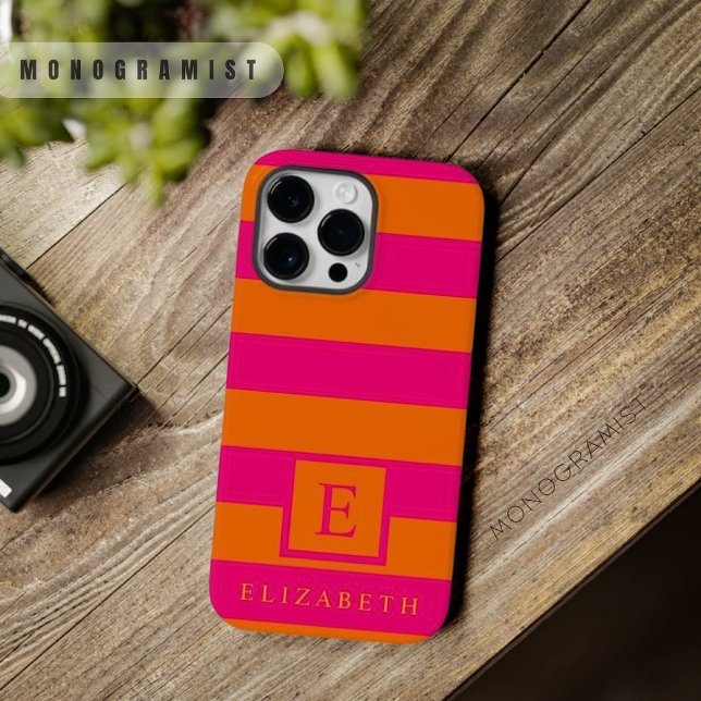 Custom Deep Pink Orange Colour Stripes  Case-Mate iPhone Case (Custom Deep Pink Orange Color Stripes Case-Mate iPhone Case)
