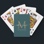 Custom Deep Teal & Gold Monogram Newlywed Playing Cards<br><div class="desc">Celebrate love in style with these personalised deep teal and gold poker playing cards. Featuring an elegant monogram, couple’s names, and established year, these cards make a unique gift for weddings, anniversaries, or game nights. A perfect blend of sophistication and fun, they’re ideal for newlyweds, couples, or anyone who loves...</div>