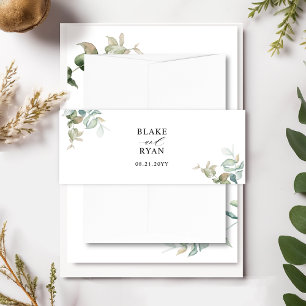 Custom Delicate Eucalyptus Greenery Wedding  Invitation Belly Band