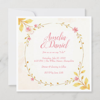 Custom Delicate Floral & Gold Wedding invite