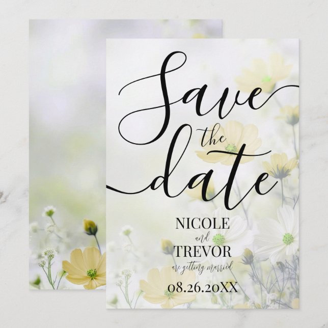 Custom Delicate Yellow Flowers Wedding Save The Date (Front/Back)
