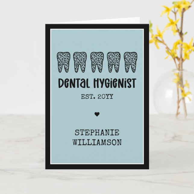 Custom Dental Hygienist Leopard Print Teeth Card (Yellow Flower)