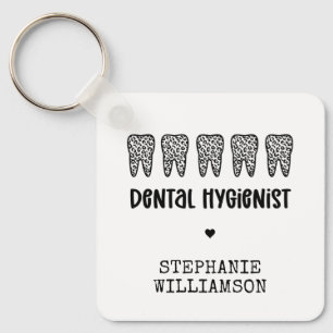 Custom Dental Hygienist Leopard Print Teeth Key Ring