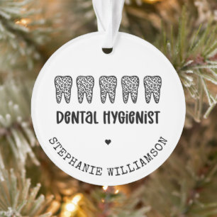 Custom Dental Hygienist Leopard Print Teeth Ornament
