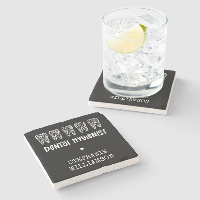 Custom Dental Hygienist Leopard Print Teeth Stone Coaster (Side)