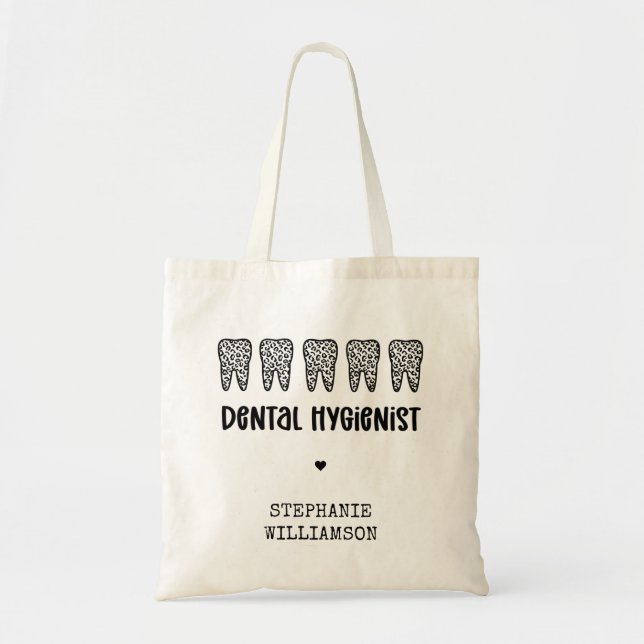 Custom Dental Hygienist Leopard Print Teeth Tote Bag (Front)