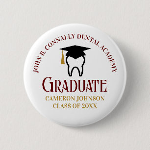 Custom Dental School Graduation Maroon Gold 6 Cm Round Badge
