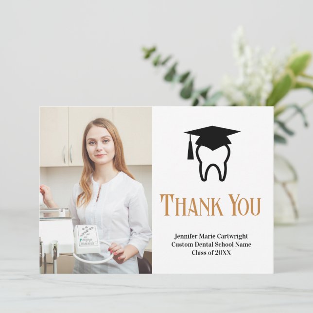 Custom Dental School Graduation Photo Dentist Thank You Card (Standing Front)