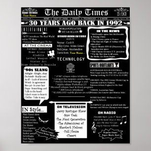 Custom Design 30th Birthday Poster Year 1992