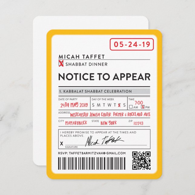 CUSTOM DESIGN Bar Mitzvah New York Ticket Invitation (Front/Back)