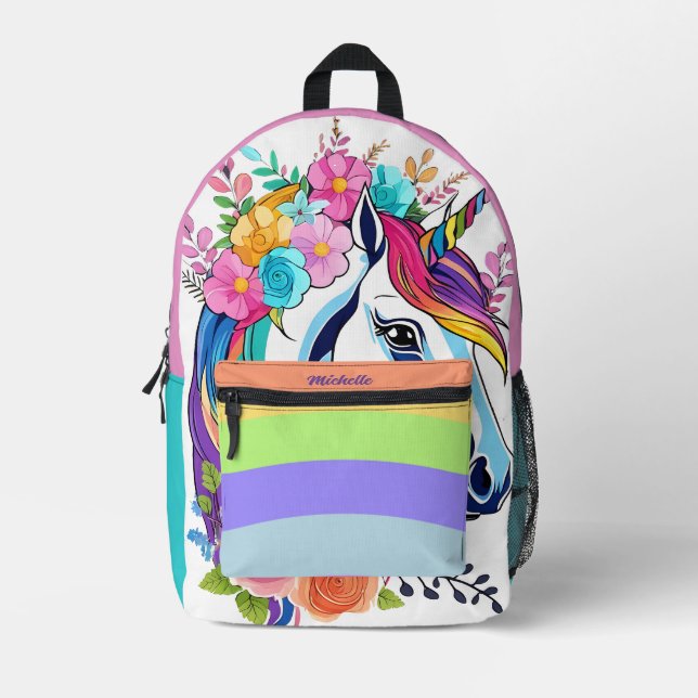 Custom Design Unicorn Backpack, Personalised Name Printed Backpack (Front)