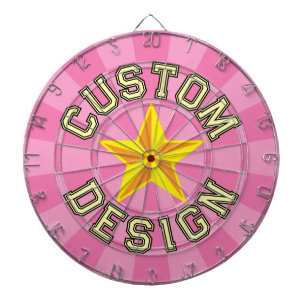 Custom Design your text Yellow Star on Girly Pink Dartboard