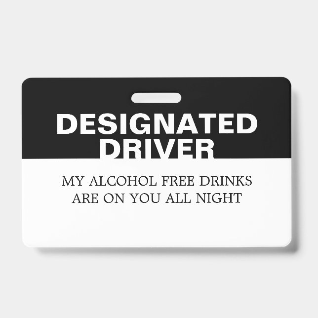 Custom Designated Driver No Alcohol ID Badge (Front)