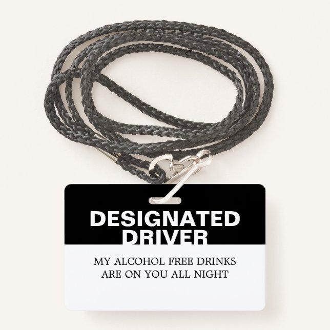 Custom Designated Driver No Alcohol ID Badge (Front with Lanyard)