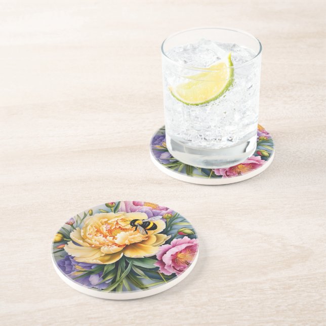 Custom Designed Coaster of Flowers and Bees (Side)