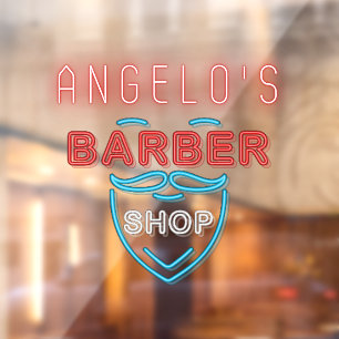 Custom Designed Faux Neon Barber Shop Front Window Cling
