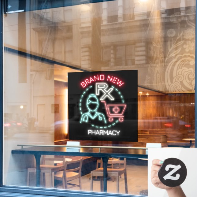 Custom Designed Faux Neon Pharmacy Drugstore  Window Cling (Cafe Window)