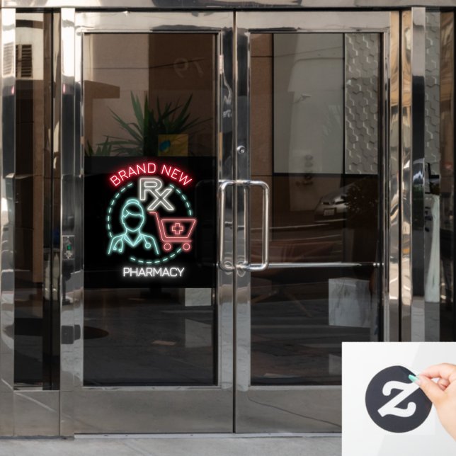 Custom Designed Faux Neon Pharmacy Drugstore  Window Cling (Office Door)