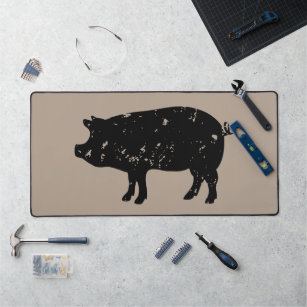Custom desk mat with vintage pig silhouette