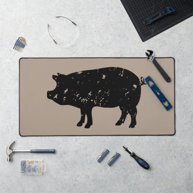Custom desk mat with vintage pig silhouette (Workstation)