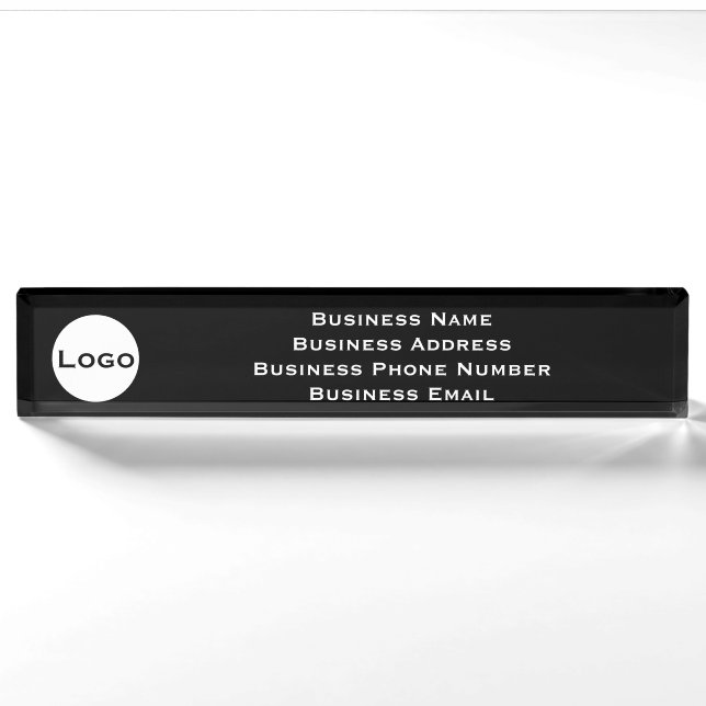 Custom Desk Name Plate – Black with Logo  (Front)
