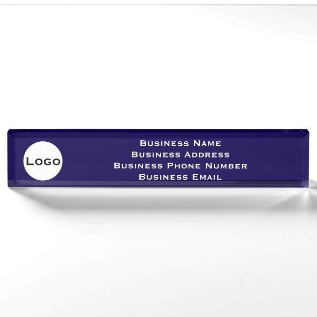 Custom Desk Name Plate – Blue with Logo  (Front)