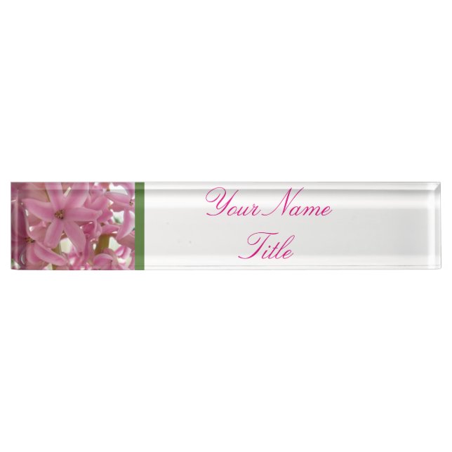 Custom Desk Name Plate Pink Flowers Hyazinthe (Front)