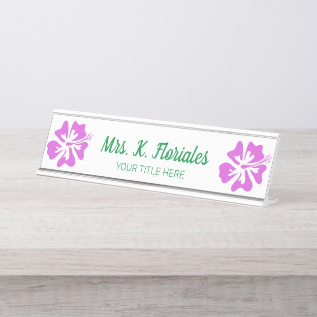 Custom desk name plate with Hibiscus flower logo (Front)