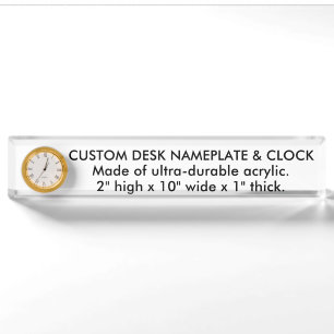 Custom Desk Nameplate with Clock 10" Wide (25.4cm)
