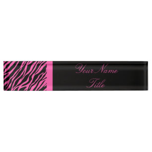 Custom Desk Nameplate Zebra Print Pink Name Plate