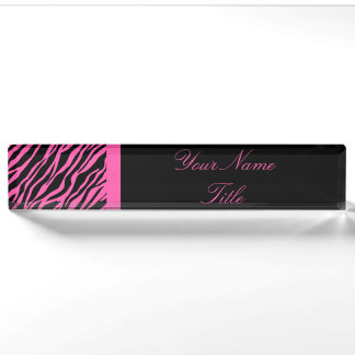 Custom Desk Nameplate Zebra Print Pink Name Plate