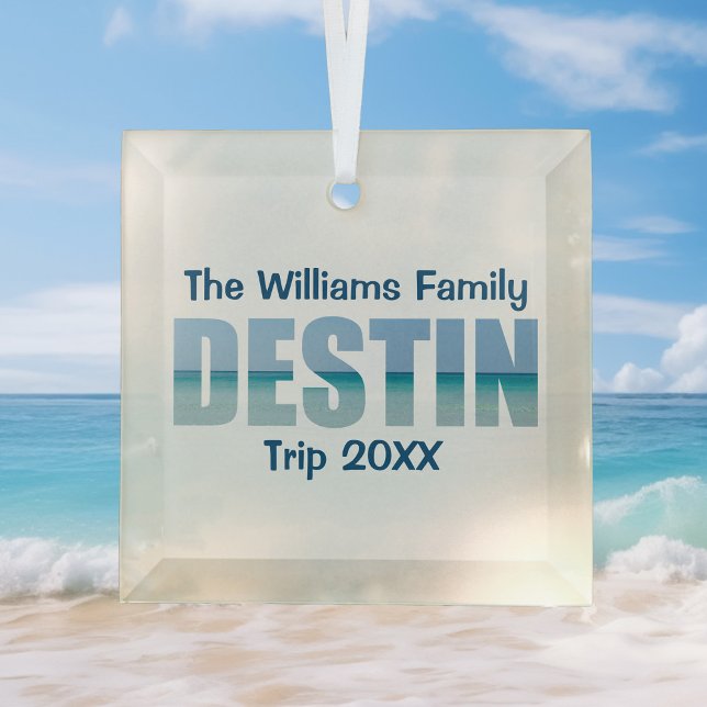 Custom Destin Beach Vacation Keepsake Christmas Glass Tree Decoration (Creator Uploaded)
