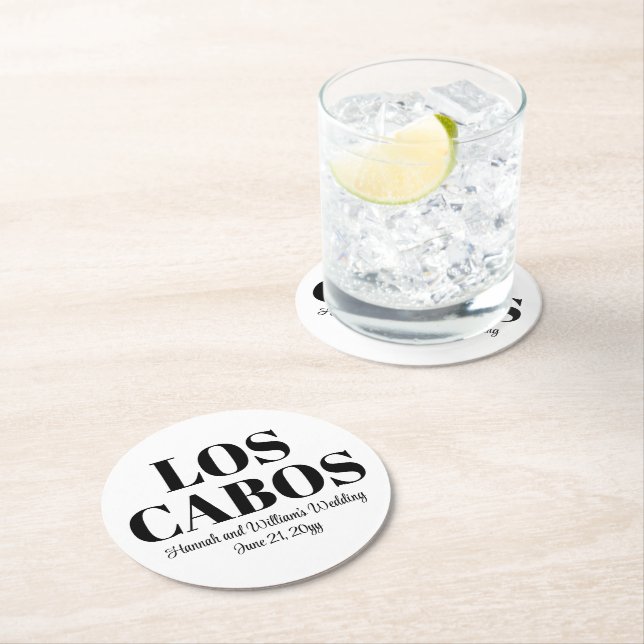 Custom Destination Wedding Welcome to Los Cabos Round Paper Coaster (Insitu)