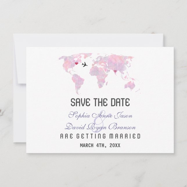 Custom Destination World Map Wedding Save the Date Invitation (Front)