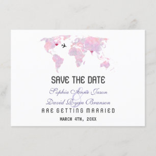 Custom Destination World Map Wedding Save the Date Invitation
