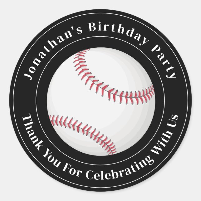 Custom Details Baseball Ball Sport Birthday Event Classic Round Sticker (Front)