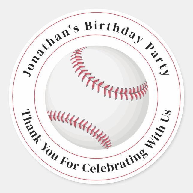 Custom Details Baseball Ball Sport Birthday Event Classic Round Sticker (Front)
