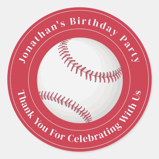 Custom Details Baseball Ball Sport Birthday Event Classic Round Sticker (Front)