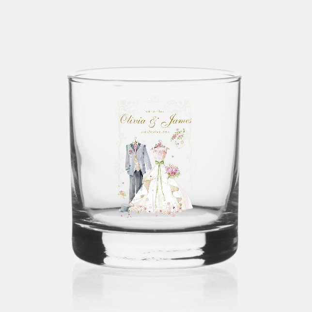 Custom details Bride & Groom  Whiskey Glass (Front)