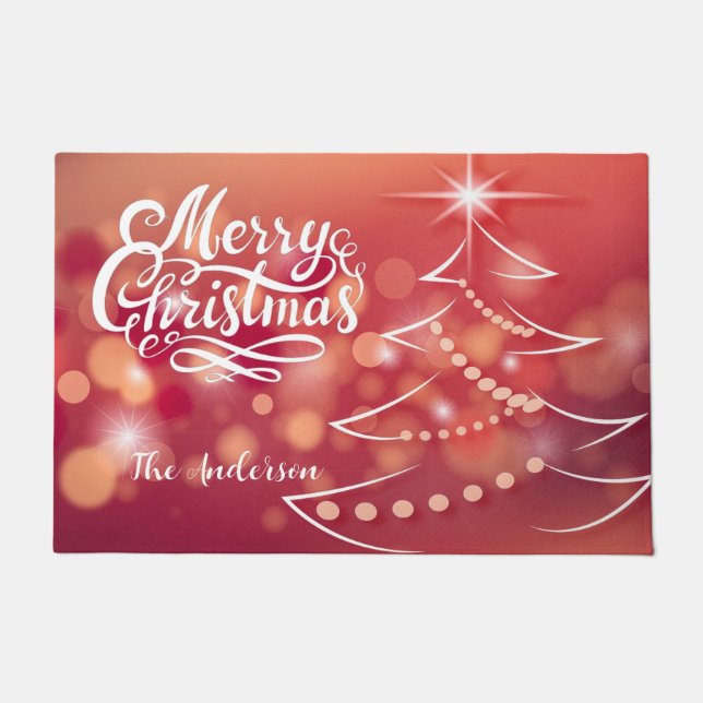 Custom details Christmas tree sparkle glitter red  Doormat (Front)