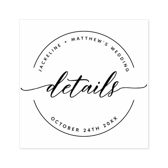 Custom "Details" Elegant Modern Script, Wedding Rubber Stamp (Imprint)