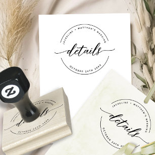 Custom "Details" Elegant Modern Script, Wedding Rubber Stamp