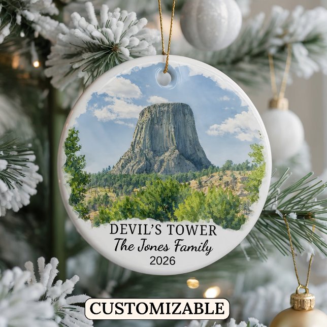 Custom Devil’s Tower National Monument, Wyoming Ceramic Tree Decoration (Creator Uploaded)