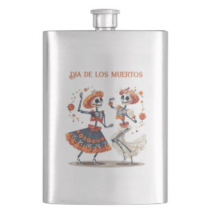 Custom Día de los Muertos Dancing Skeleton Couple Hip Flask